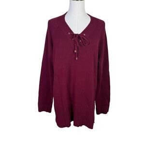 Liz Claiborne V Neck Tie Long Sleeve Knit Sweater US Women's XL